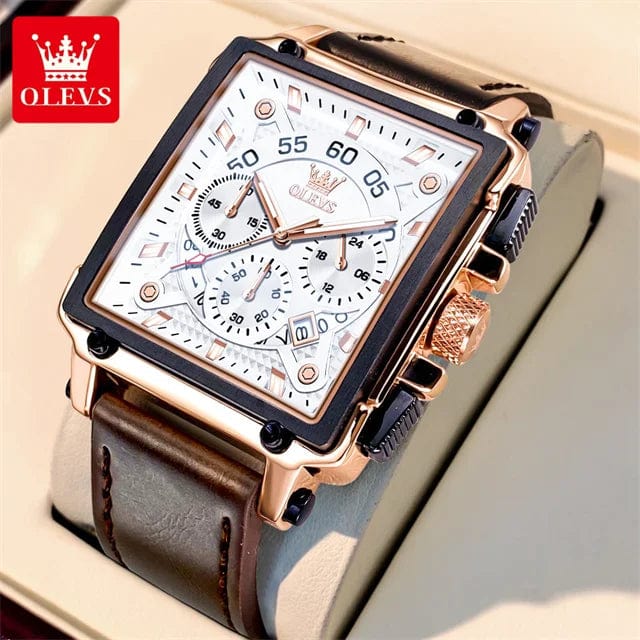 SHOWLU FASHION STORE Rose White-ZPMB / CHINA OLEVS 9919 Original Quartz Watch for Men Chronograph Waterproof Auto Date Men's Wristwatch Leather Strap Casual Sport Man Watch