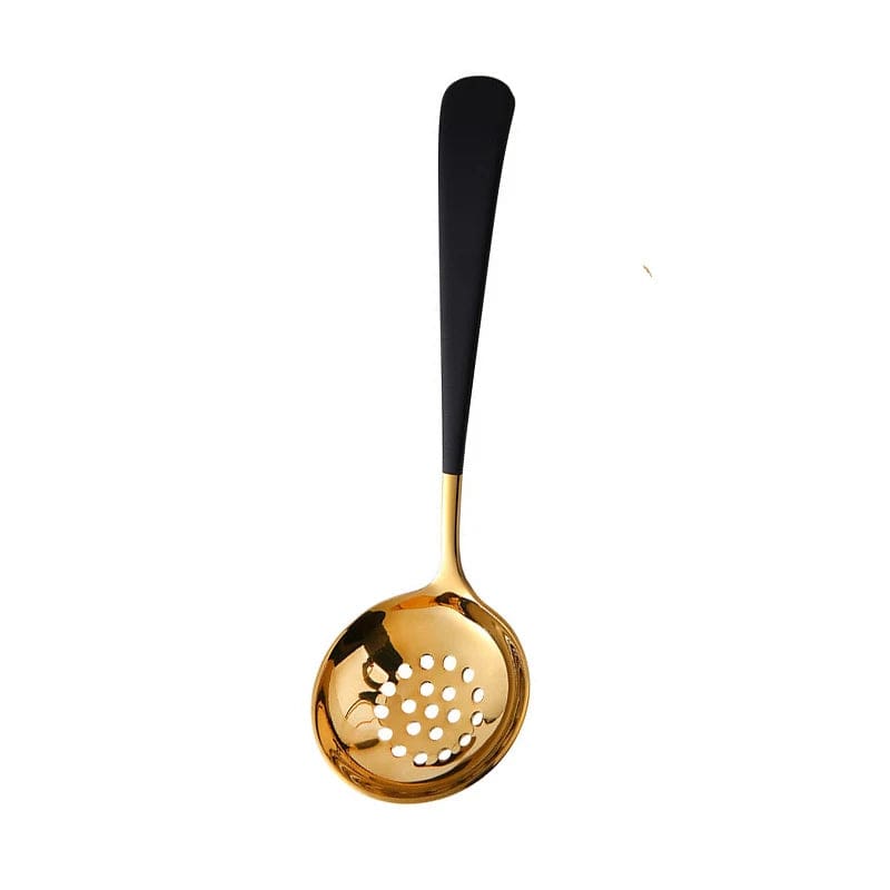 Showlu Fashion Store Round Black Colander / CHINA 304 Stainless Steel Long Handle Soup Spoon Colander Hot Pot Ramen Scoop Bouillon Tablespoons Skimmer Kitchen Dishes Tableware