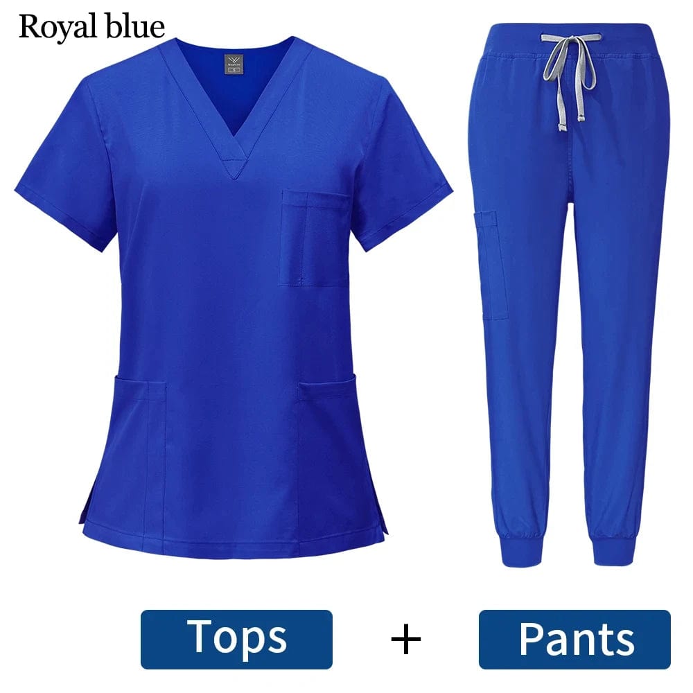 SHOWLU FASHION STORE Roy Blue sets 42109 / S Surgical Uniforms Woman Nursing Enfermeria Sets Top + Pant Articles Medical Uniform Scrubs Clinical Beauty Salon hospital Suits