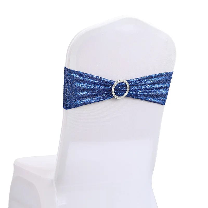 Showlu Fashion Store Royal blue 20pcs Stretchy Sequin Chair Sashes Sparkly Gold Sash Band for Banquet Wedding Party Home Outdoor Chair Cover Sash Decorations