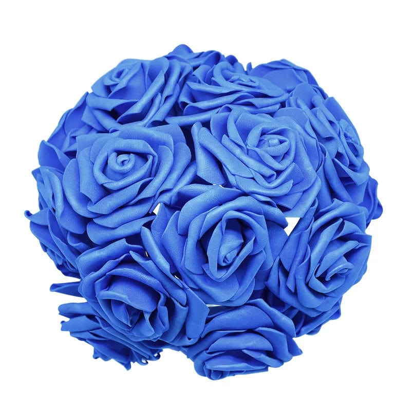 Showlu Fashion Store Royal blue 24pcs 7cm White Rose Artificial PE Foam Rose Flower Wedding Decoration Bridal Bouquet Scrapbooking Craft Fake Flowers DIY Suppli