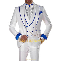 SHOWLU FASHION STORE ROYAL BLUE / 5XL(US50)(EU60) Men 3-piece wedding tailcoat (jacket+vest+pants) fashion performance concert groom engagement cocktail summer party custom suit