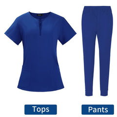 SHOWLU FASHION STORE Royal Blue sets / L Surgical Uniforms Woman Scrub Set Medical Nurse Beauty Salon Workwear Clinical Scrubs Top + Pant Spa Doctor Nursing Tunic Suit