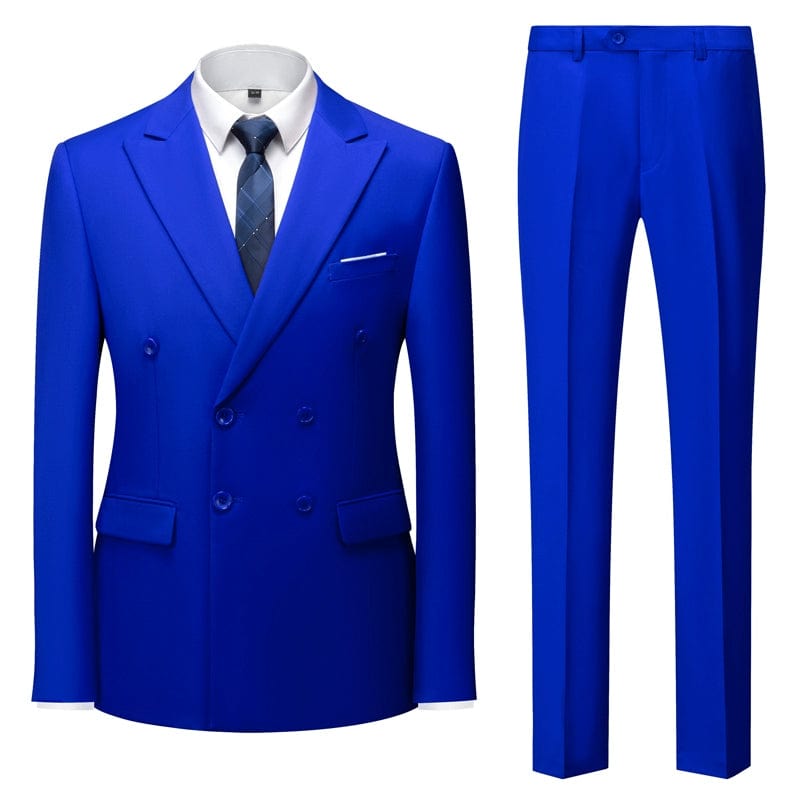 Showlu Fashion Store Royal Blue (suit + pants) / 3XL All Year Round Double Breasted Suit Men's Suits Sky Blue Silm Business British Style Suit Men Stage Activity Dress