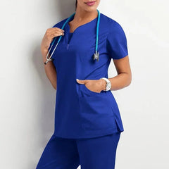 SHOWLU FASHION STORE Royal blue top / M(50-60KG) Nurse Women Casual Short Sleeved Apparel Top Pharmacy Working Medical Hospital Doctor Nursing Uniform V-neck Jogger