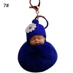 SHOWLU FASHION STORE ROYAL BLUE / United States Cute Pompom Sleeping Baby Keychain Fluffy Plush Doll Keychains Women Girl Bags Keyrings Cars Key Ring Gift Charming Decor