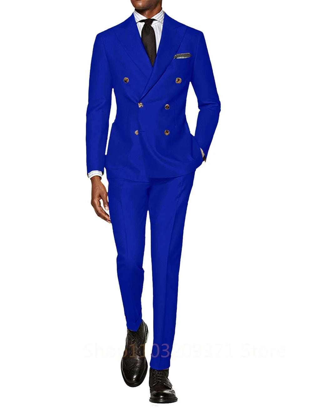  Showlu Fashion Store Royal Blue / XL(EU52 or US42) Elegent Royal Blue Suits Double Breasted Formal Business Blazer Wedding Groom Tuxedo 2 Piece Set Jacket Pants Terno Masculino