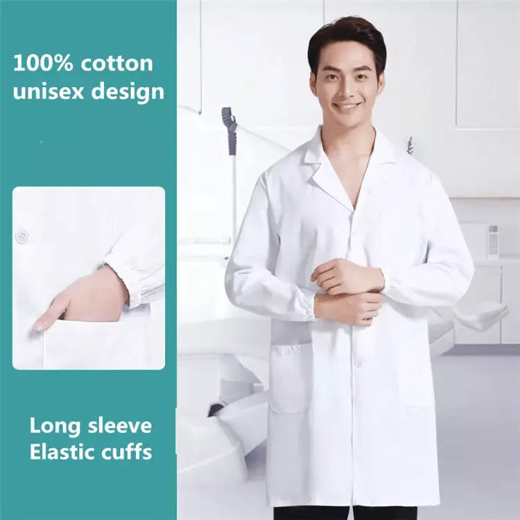 Unisex Showlu Medical Lab Coat with custom logo, hospital doctor and nurse scrubs, professional medical uniform, front view