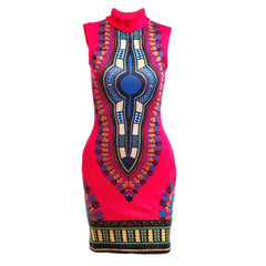 SHOWLU FASHION STORE S-3XL African Dresses for Women Super Elastic Dashiki Print Bazin Riche Robe Sleeveless Midi Dress Party Casual Ropa Para Mujer