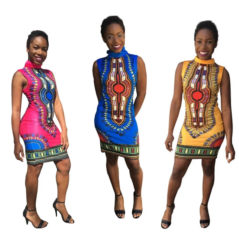 SHOWLU FASHION STORE S-3XL African Dresses for Women Super Elastic Dashiki Print Bazin Riche Robe Sleeveless Midi Dress Party Casual Ropa Para Mujer