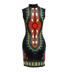 SHOWLU FASHION STORE S-3XL African Dresses for Women Super Elastic Dashiki Print Bazin Riche Robe Sleeveless Midi Dress Party Casual Ropa Para Mujer