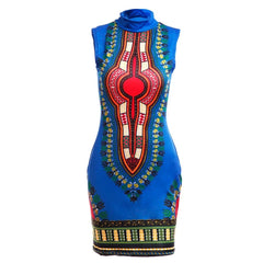 SHOWLU FASHION STORE S-3XL African Dresses for Women Super Elastic Dashiki Print Bazin Riche Robe Sleeveless Midi Dress Party Casual Ropa Para Mujer