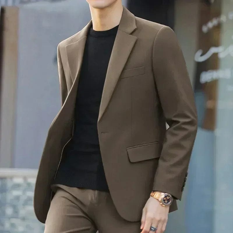  Showlu Fashion Store S-4XL Men's Business Casual Suit Korean Style Trendy Slim Fit 2 Piece Set Solid Color Blazer Pants Groom Wedding Dress Party