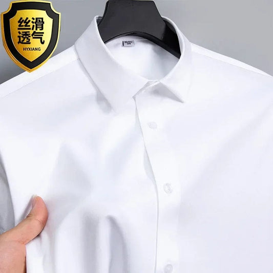 SHOWLU FASHION STORE S-6XL White Shirt Men's Spring and Autumn Business Dress Non iron Korean Fit Anti wrinkle Solid Color Shirt