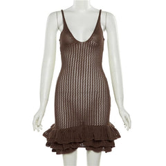  Showlu Fashion Store S / Brown(Coffee) Sultry Knitted Cut-Out Sling Dress