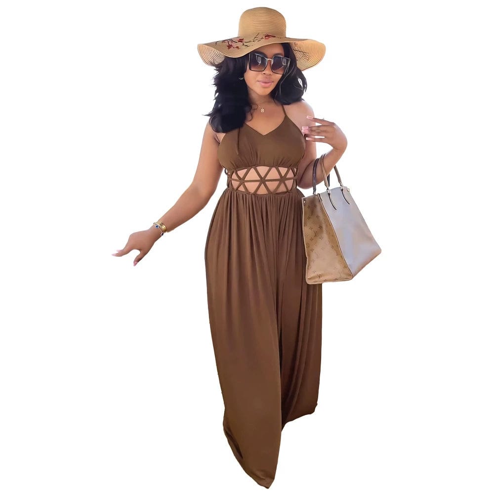  Showlu Fashion Store S / Brown Sleeveless Summer Split Long Dress