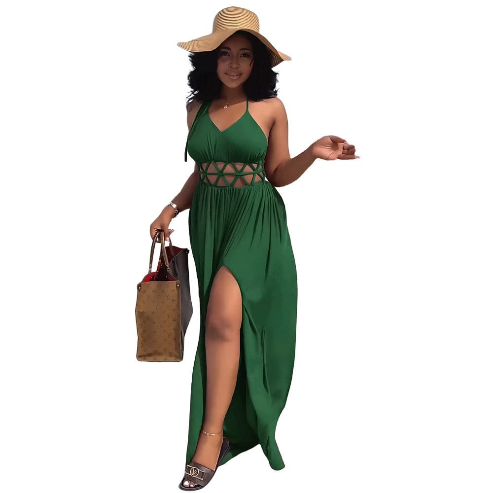  Showlu Fashion Store S / Green Sleeveless Summer Split Long Dress