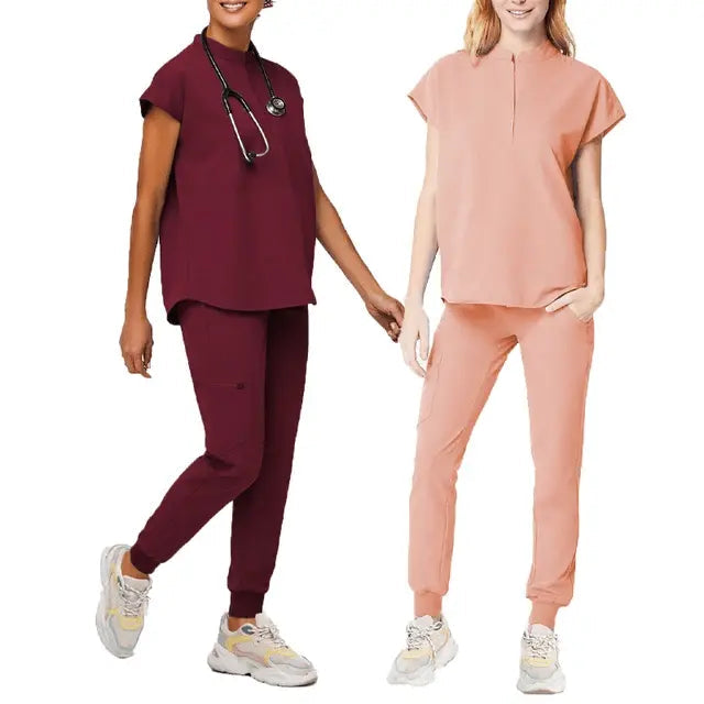 Pink unisex nursing scrub set by Showlu Fashion Store featuring high-quality reusable hospital uniform for adults.