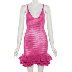  Showlu Fashion Store S / Rose Red(Rose Red) Sultry Knitted Cut-Out Sling Dress