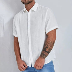  Showlu Fashion Store S / White Fashion Fashion Solid Color Short Sleeve Shirt 2024 Summer Men Loose Simple Shirt Tide Men's Shirts