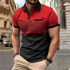 Showlu Fashion Store S01-ST07046 / 5XL Business Men's Polo T Shirt Summer Short Sleeve Clothing Fashion Stripe Print Street Casual Buttons Tops Oversized Pullover