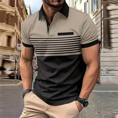 Showlu Fashion Store S01-ST07050 / 5XL Business Men's Polo T Shirt Summer Short Sleeve Clothing Fashion Stripe Print Street Casual Buttons Tops Oversized Pullover