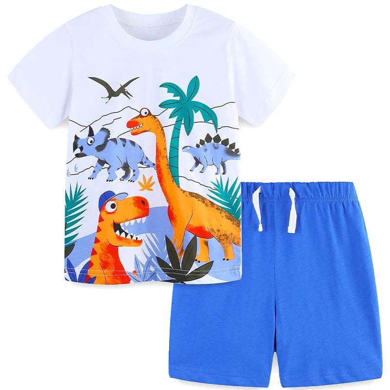  Showlu Fashion Store S2240 / 5T Summer 2 Piece Kids Clothing 2-7 Years Kids Cartoon Dinosaur Pattern T Shirt and Shorts Boys Clothing Set