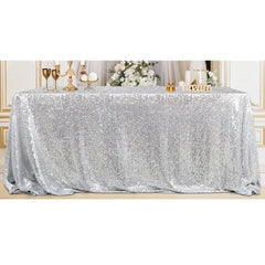  Showlu Fashion Store S75 Silver / 108inch X 50inch Gold Sequin Tablecloth 108x50 Inch-Rectangle Table Cover Overlay for Wedding Baby Birthday Cake Table Holiday Banquet Decoration