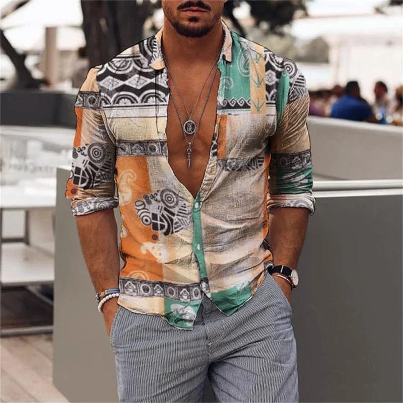 Showlu Fashion Store S9173931 / XXXL 2023 Hot selling New Fashion Men's Shirt Novelty Lapel Long Sleeves Casual Street Party Spring Autumn Quality Material Plus Size