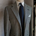 Men's houndstooth business blazer by Showlu Fashion Store with plaid pattern, notched lapel, tailored fit, formal men's suit jacket