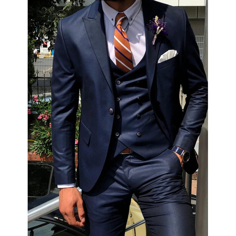 SHOWLU FASHION STORE Same as picture1 / 5XL Blue Double Breasted Lapel Male Suit 3 Pieces (Jacket+Pants+Vest) Business Casual Wedding Party modern Men's Suits For Weddings