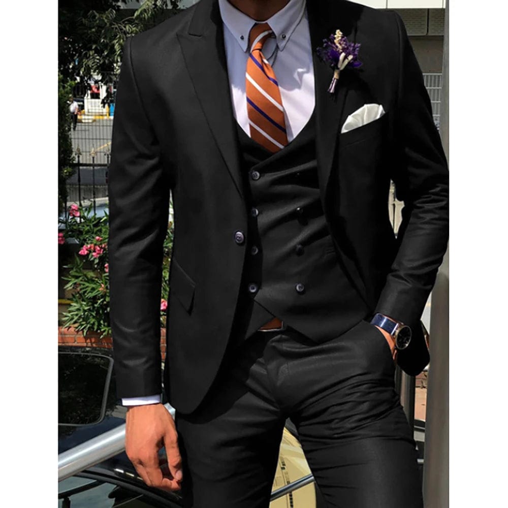 SHOWLU FASHION STORE Same as picture2 / XS Blue Double Breasted Lapel Male Suit 3 Pieces (Jacket+Pants+Vest) Business Casual Wedding Party modern Men's Suits For Weddings