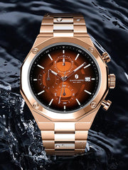 SHOWLU FASHION STORE SAPPHERO Rose gold Chronograph Mens Watch Luxury  Stainless Steel Quartz Watch Business Waterproof Luminous Calendar Wristwatch