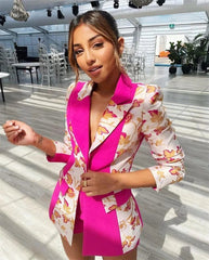 SHOWLU FASHION STORE Satin Evening Dress Women Suits Set 2Pcs Blazer+Short Pant Party Prom Dresses Floral Ins Hot Girl Jacket Outfits Robe De Mariée