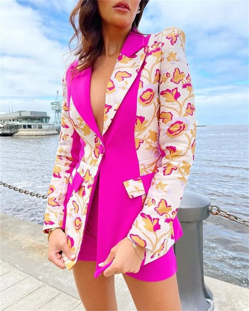 SHOWLU FASHION STORE Satin Evening Dress Women Suits Set 2Pcs Blazer+Short Pant Party Prom Dresses Floral Ins Hot Girl Jacket Outfits Robe De Mariée