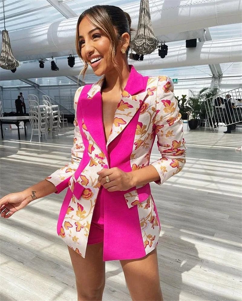 SHOWLU FASHION STORE Satin Evening Dress Women Suits Set 2Pcs Blazer+Short Pant Party Prom Dresses Floral Ins Hot Girl Jacket Outfits Robe De Mariée