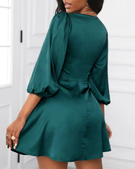  Showlu Fashion Store Satin Puff Sleeve Plunge Dress