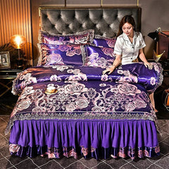 SHOWLU FASHION STORE Satin Silk Complete Beddings Set Satin Sheets Soft Bedding Shiny Silky Bedding Sets Fitted Sheet Set 2 Pillow Case Bedding Decor