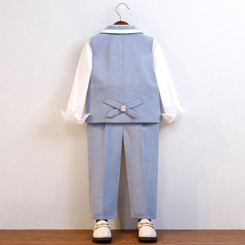  Showlu Fashion Store School Kids Summer Blue Gary Birthday Photography Suit Boys Vest Pants Bowtie Ceremony Costume Children Wedding Party Dress