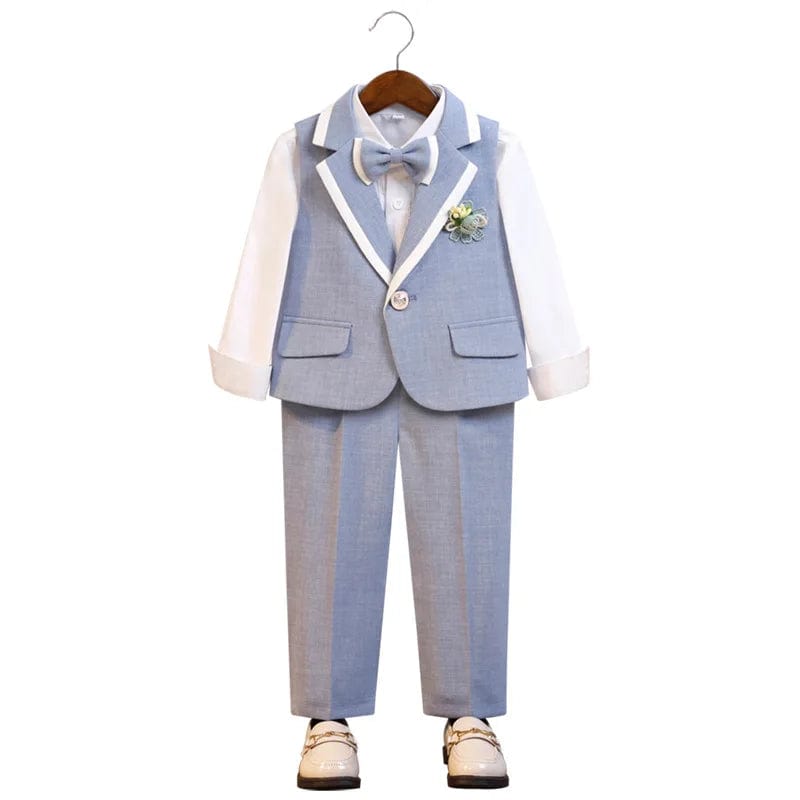  Showlu Fashion Store School Kids Summer Blue Gary Birthday Photography Suit Boys Vest Pants Bowtie Ceremony Costume Children Wedding Party Dress