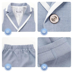  Showlu Fashion Store School Kids Summer Blue Gary Birthday Photography Suit Boys Vest Pants Bowtie Ceremony Costume Children Wedding Party Dress