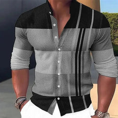 SHOWLU FASHION STORE SDS11 / XL New men's multi-color striped printed stand up collar long sleeved trendy top design button up shirt fashionable long sleeved sh