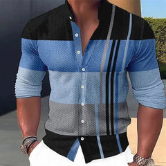 SHOWLU FASHION STORE SDS12 / L New men's multi-color striped printed stand up collar long sleeved trendy top design button up shirt fashionable long sleeved sh