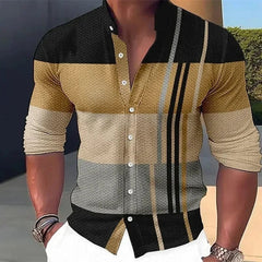 SHOWLU FASHION STORE SDS13 / M New men's multi-color striped printed stand up collar long sleeved trendy top design button up shirt fashionable long sleeved sh