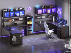 SHOWLU FASHION STORE SEDETA L Shaped Gaming Desk with Drawers, L Shaped Computer Desk with Hutch and Storage Shelves, Gaming Desk with Pegboard,