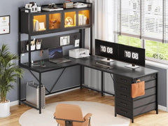 SHOWLU FASHION STORE SEDETA L Shaped Gaming Desk with Drawers, L Shaped Computer Desk with Hutch and Storage Shelves, Gaming Desk with Pegboard,