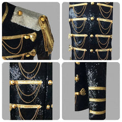 SHOWLU FASHION STORE Sequin Embellished Blazer Jacket Men Stage Party Mens Suit Jacket Military Dress Tuxedo Men Blazer Singer Show DJ Costume Homme