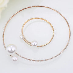  Showlu Fashion Store Set 1 ZANLLOY Shiny Pearl Rhinestone Necklace Bracelet Ladies Party Party Bridal Wedding Dress Jewelry Set