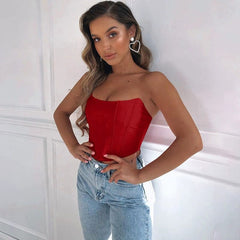  Showlu Fashion Store Sexy Backless Midriff Slim Strapless Women Backless Bare Midriff Slim Fit Tube Top Women