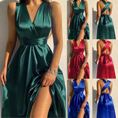 SHOWLU FASHION STORE sexy Evening Dress For Women Bandage V-Neck Gowns Sexy Backless side slit sundress elegant Wedding Guest maxi dresses vestidos